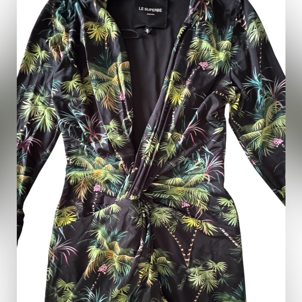 LE SUPERBE Long Sleeve Mini Baller Dress Jersey Palm Tree Print M NWT